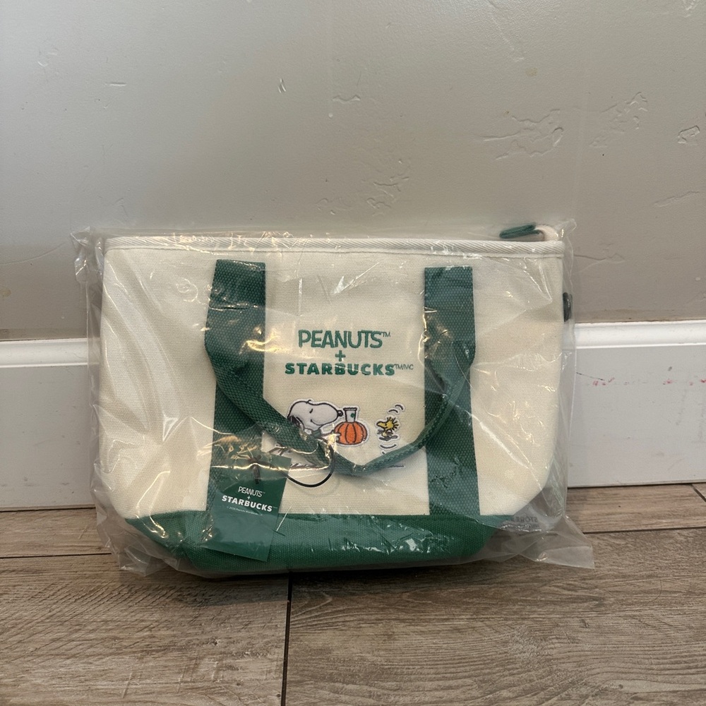 NWT Starbucks + Peanuts Cream and Green Tote